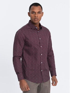 Ombre Ombre Koszula OM-SHCS-0151 Bordowy Regular Fit