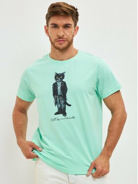 CAT by maniita lacitta CAT by maniita lacitta T-Shirt Printed men's t-shirt with CAT Niebieski Regular Fit