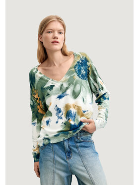 Desigual Desigual Πουλόβερ JERS_COLDBOTANIC Λευκό Casual Fit