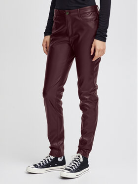 ICHI ICHI Штани зі штучної шкіри 20117678 Бордовий Regular Fit