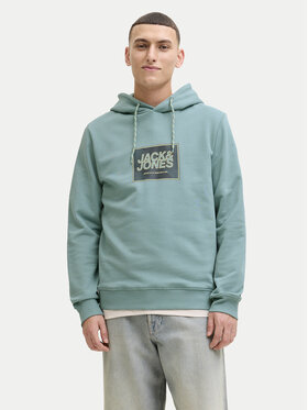 Jack & Jones Jack & Jones Majica dugih rukava Jjrain Sweat Hood 12288098 Tirkizna Regular Fit