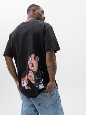 Smerfy Smerfy T-Shirt Koszulka Z Krótkim Rękawem Oversize Męska Sprana Ciemna Szara Smerfy Gargamel Acid Washed XL Biały Oversize