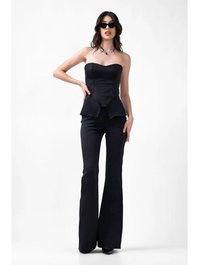 Bluzat Bluzat Komplet top i spodnie Czarny zestaw z gorsetem i spodniami z rozszerzanymi nogawkami Czarny Slim Fit