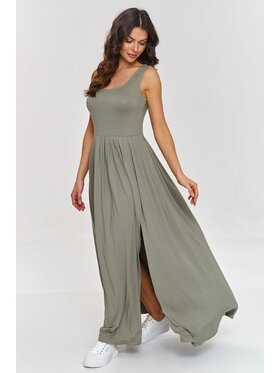 Makadamia Makadamia Sukienka codzienna M874 Khaki Flared Fit