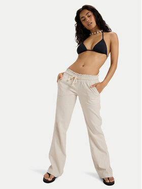 Roxy Roxy Bavlnené nohavice Oceanside ARJNP03006 Béžová Easy Fit