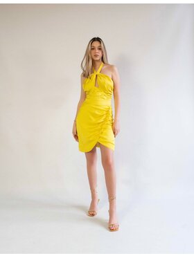 Sandra Stachura Luxury Design Sandra Stachura Luxury Design Sukienka koktajlowa Sukienka z marszczeniem Żółty Slim Fit
