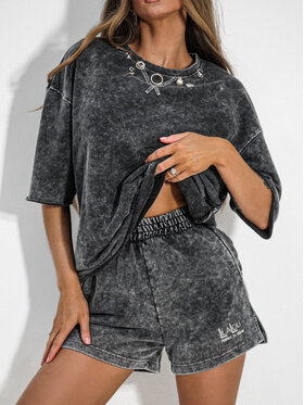 LilaLou LilaLou Komplet bluzka i szorty sportowe Go Baby Go Czarny Regular Fit
