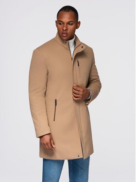 Ombre Ombre Płaszcz przejściowy OM-COWC-0136 Beżowy Regular Fit