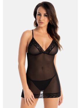 Teyli Teyli Koszula nocna z koronką Inni Czarny Slim Fit