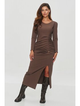 Makadamia Makadamia Sukienka codzienna M846 Brązowy Shaped Fit