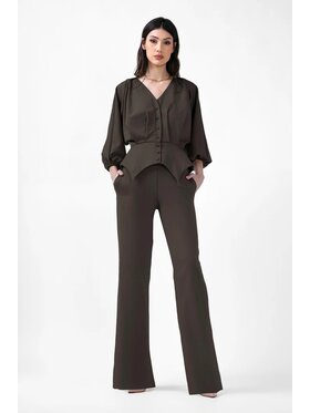 Bluzat Bluzat Komplet bluzka i spodnie Khaki komplet z bluzką z bufiastymi rękawami i spodniami wide leg Khaki Wide Leg
