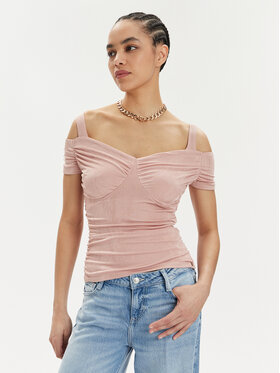 Guess Guess Μπλουζάκι Emily W4GP17 KBEM0 Ροζ Slim Fit