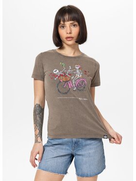 PITBULL PITBULL T-Shirt Koszulka damska Denim Washed CRUISINANDBOOZIN XS Brązowy Regular Fit