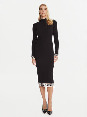 KARL LAGERFELD KARL LAGERFELD Kootud kleit A4W13028 Must Slim Fit