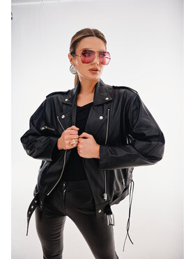 Mimika Mimika Kurtka skórzana Ramoneska Oversize w stylu lat 80s Malasaña Czarny Oversize