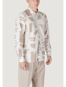 Antony Morato Antony Morato Πουκάμισο BARCELONA REGULAR STRAIGHT FIT WITH LOGOED METAL BADGE Μπεζ Regular Fit