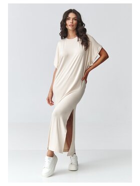 Makadamia Makadamia Sukienka codzienna M927 Beżowy Loose Fit