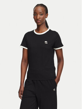 KARL LAGERFELD KARL LAGERFELD Тишърт Ikon Patch A3W17078 Черен Slim Fit