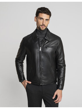 Borgio Borgio Kurtka skórzana isera_c Czarny Slim Fit