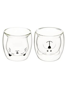 MIAhome MIAhome Kubek 2 szt. szklane z kotkiem i misiem, 250 ml Bezbarwny