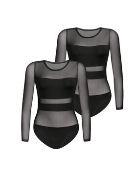 Teyli Teyli Komplet body z wiskozy z siateczką Stripy Czarny Regular Fit