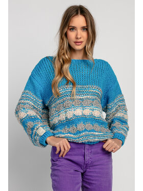 Fobya Fobya Sweter F1820 Niebieski Loose Fit