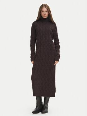 Tommy Hilfiger Tommy Hilfiger Плетена рокля WW0WW46429 Тъмнокафяв Slim Fit