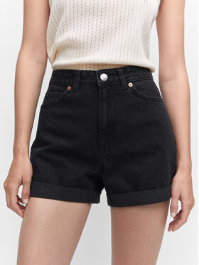 Mango Mango Szorty jeansowe Mom80 47057124 Czarny Regular Fit