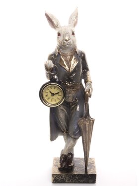 MIAhome MIAhome Figurka królik 34x12x9 cm ELEGANT IV w błyszczącym fraku i z zegarkiem Kolorowy