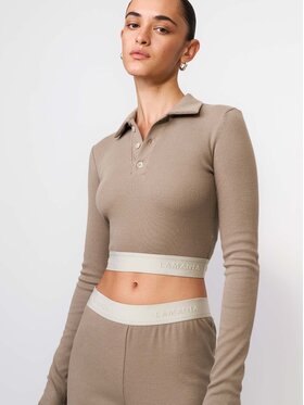 La Mania La Mania Bluzka OTTILE LONGSLEEVE Beżowy Basic Fit