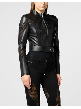 PHILIPP PLEIN PHILIPP PLEIN Kurtka skórzana 29807 Czarny Fitted Fit