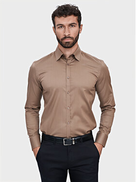 Evenemen Evenemen Koszula Punto G2 Twill Brązowy Slim Fit