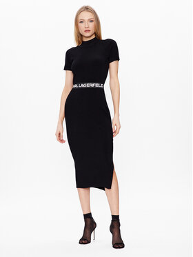 KARL LAGERFELD KARL LAGERFELD Trikotažinė suknelė Logo 225W1350 Juoda Slim Fit