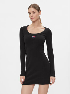 Tommy Jeans Tommy Jeans Vestito di maglia Tjw Badge Rib Bodycon Ls DW0DW17424 Nero Slim Fit