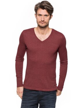 Tom Tailor Tom Tailor Sweter TOM TAILOR V-NECK Czerwony Slim Fit