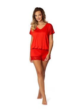 DKaren Lingerie DKaren Lingerie Piżama Tamara2 Czerwony Classic Fit