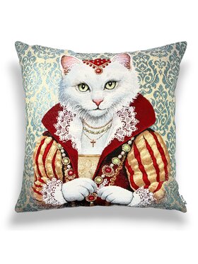 Mental Ether Mental Ether Poduszka dekoracyjna Princess z kotem Beżowy