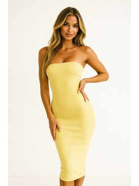 Nudyess Nudyess Sukienka dzianinowa Melrose Mimi z prążka Żółty Fitted Fit