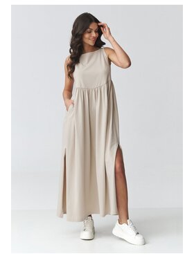 Makadamia Makadamia Sukienka codzienna M932 Beżowy Loose Fit
