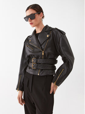 Pinko Pinko Kožená bunda Aurora 101798 A15N Čierna Regular Fit