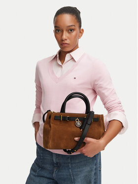 Tommy Hilfiger Tommy Hilfiger Ročna torba American Icon Mini Tote Suede Le AW0AW18202 Svetlo rjava