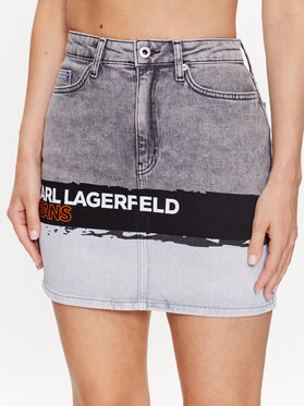 KARL LAGERFELD KARL LAGERFELD Spódnica jeansowa Paint Logo 231J1200 Szary Regular Fit