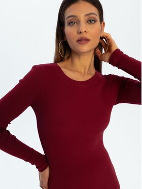 Nudyess Nudyess Sukienka dzianinowa Eos Mimi z prążka Bordowy Fitted Fit