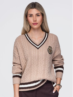 Ombre Ombre Sweter OW-SW-E0023 Brązowy jasny Regular Fit