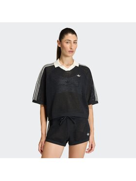 adidas adidas Polo KNITTED CROCHET Czarny Loose Fit
