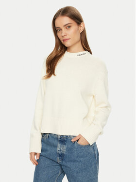 Calvin Klein Jeans Calvin Klein Jeans Sweter Logo Embro J20J225073 Écru Regular Fit