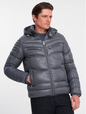 Ombre Ombre Zimní bunda OM-JAHP-22FW-010 Šedá Regular Fit