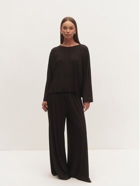 Le Collet Le Collet Spodnie materiałowe TONIA Brązowy ciemny Wide Leg