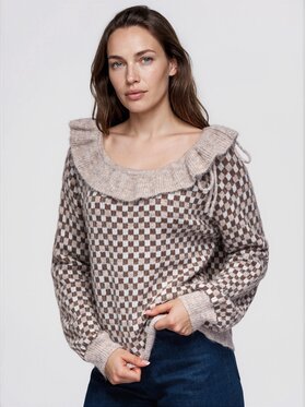 Ombre Ombre Sweter OW-SW-E0040 Beżowy Relaxed Fit