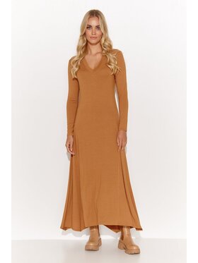 Makadamia Makadamia Sukienka codzienna M809 Brązowy Comfortable Fit